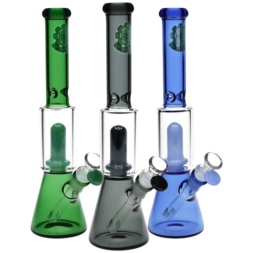 SeshGear Double Chamber Glass Beaker Water Pipe | 12" | 14mm F | Colors Vary - New