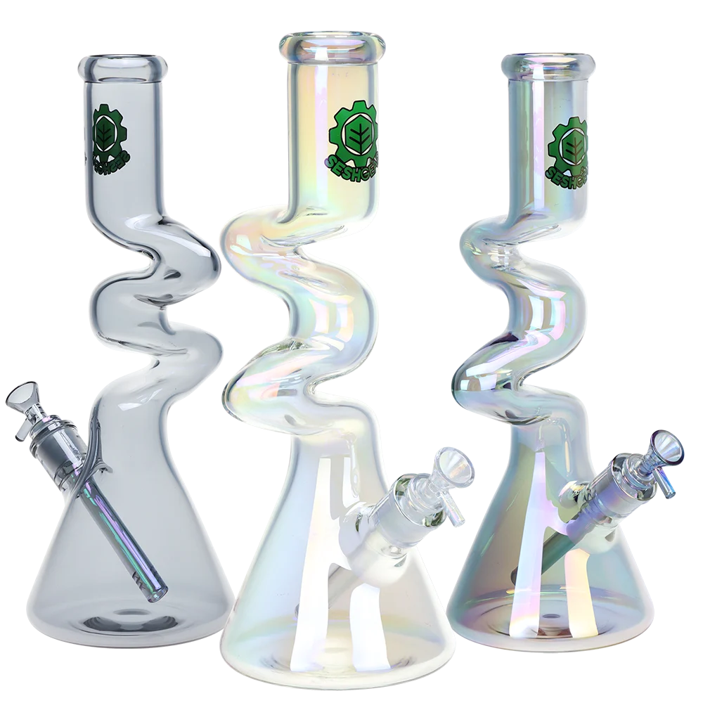 SeshGear Electro Zig Zag Beaker Glass Water Pipe | 14.75" | 14mm F | Colors Vary - New