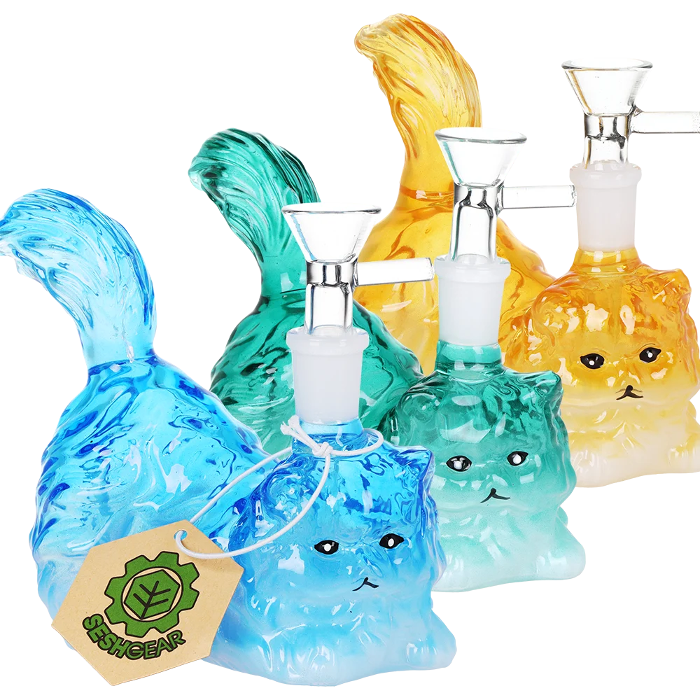 SeshGear Furry Kitty Glass Water Pipe | 4.75" | 14mm F | Colors Vary - New