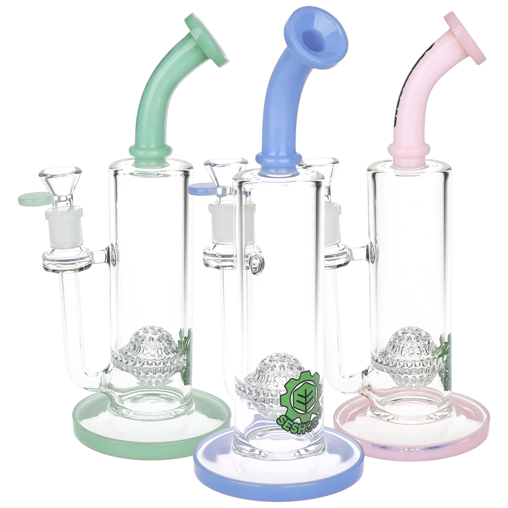 SeshGear Golf Ball Perc Glass Water Pipe | 10" | 14mm F | Colors Vary - New