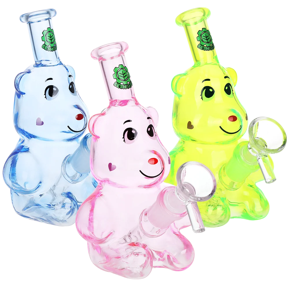 SeshGear Happy Bears Glass Water Pipe | 5" | 14mm F | Colors Vary - New