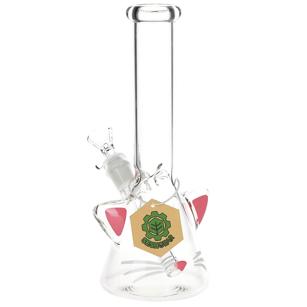 SeshGear Kitty Whiskers Beaker Glass Water Pipe | 9.75" | 14mm F - New