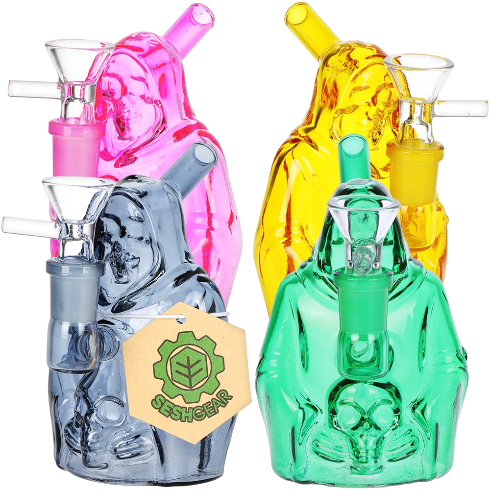 SeshGear Nocturnal Nightmare Glass Water Pipe | 4.5" | 14mm F | Assorted Colors | 4ct Bundle - New