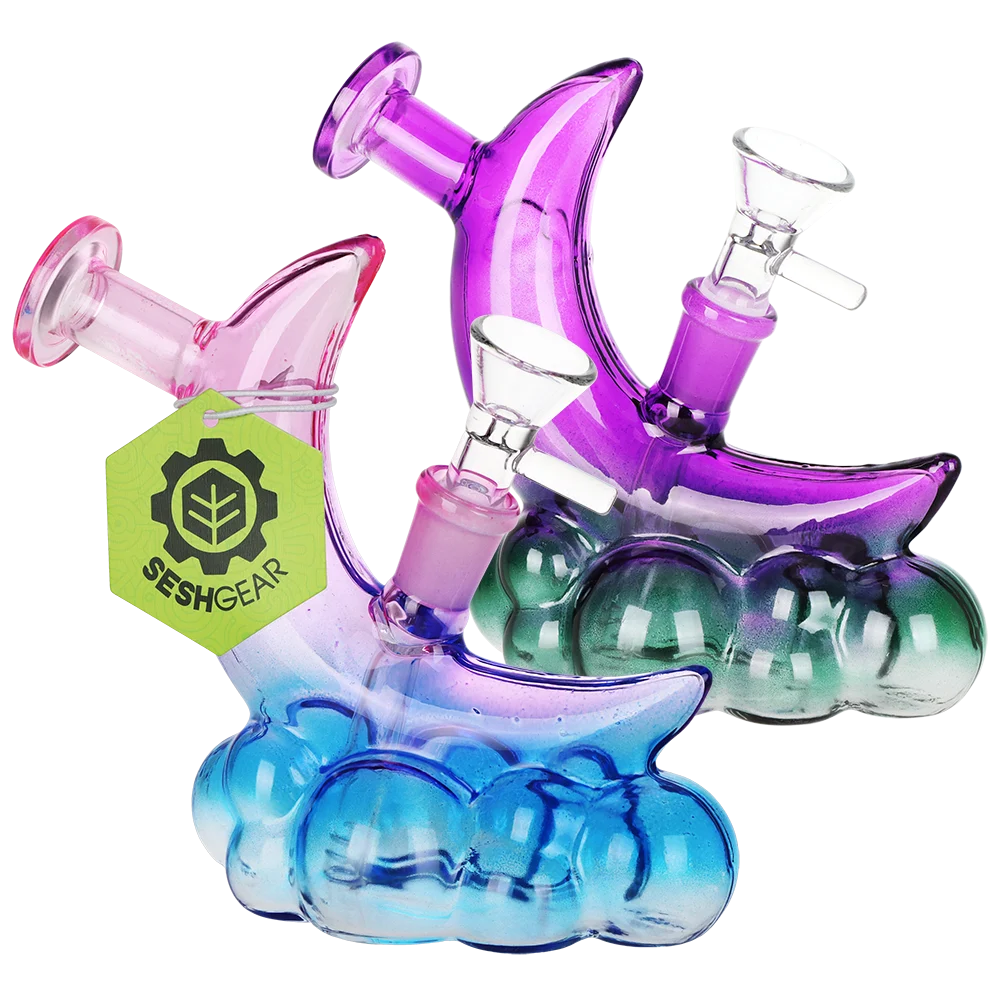 SeshGear Over the Moon Glass Water Pipe | 5" | 14mm F | Assorted Colors | 2ct Bundle - New