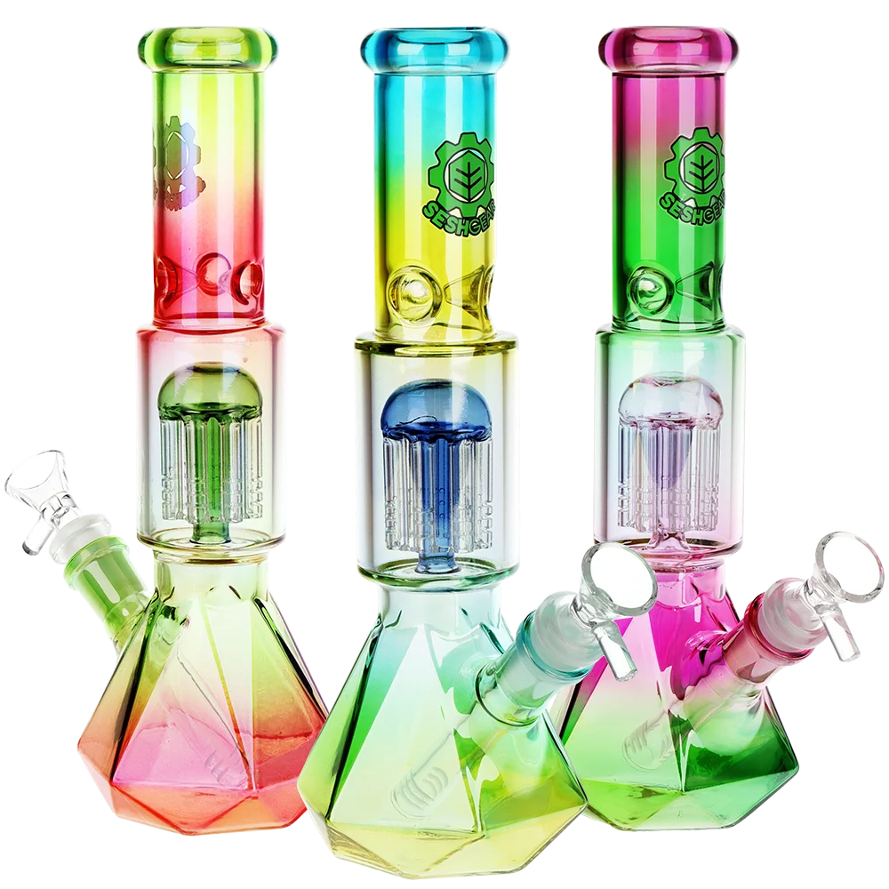 SeshGear Prism Ombre Glass Water Pipe | 10.25" | 14mm F | Assorted Colors | 3ct Bundle - New
