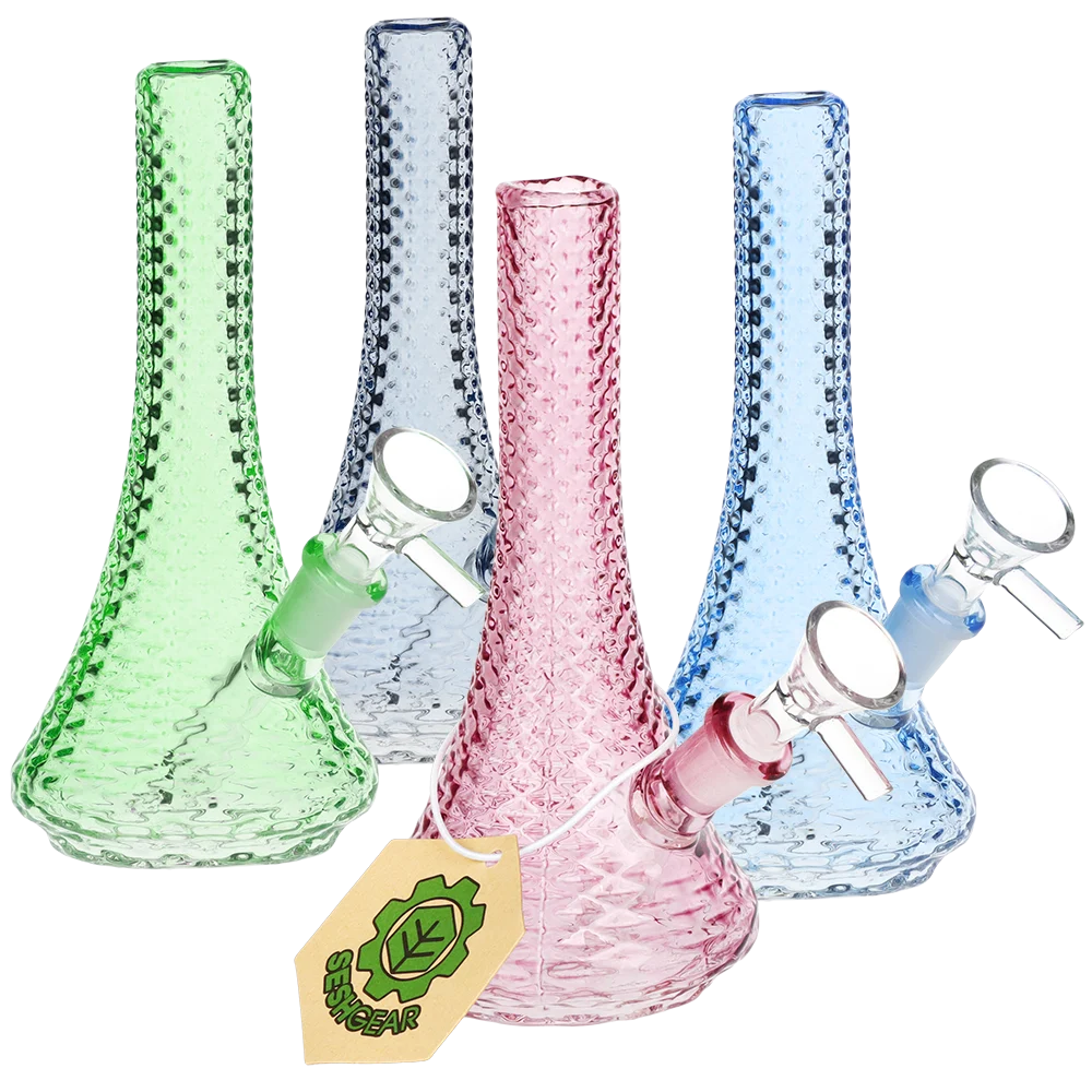 SeshGear Sleek Art Deco Mini Beaker Glass Water Pipe | 5.5" | 10mm F | Colors Vary - New