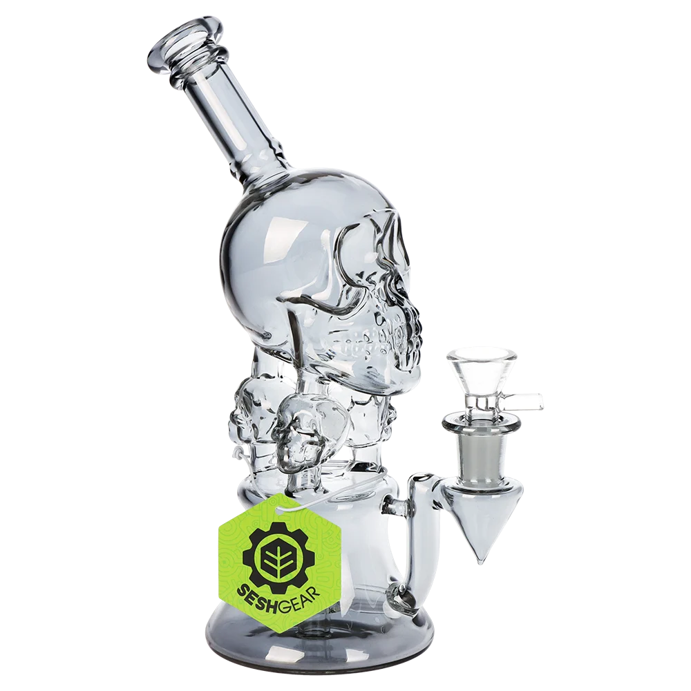SeshGear Stacked Skulls Electroplated Glass Water Pipe | 9" | 14mm F - New