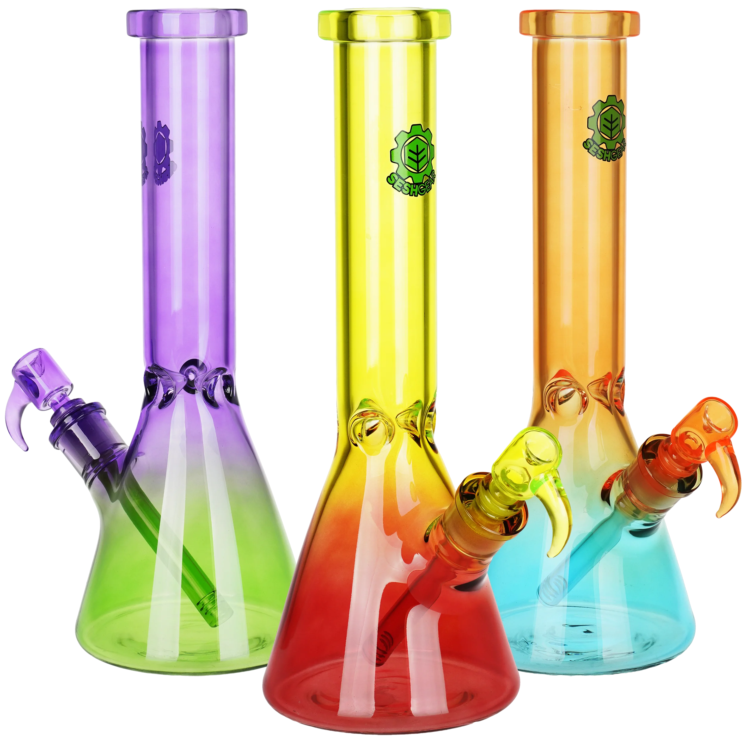 Seshgear Straight Up Beaker Glass Water Pipe | 13.75" | 14mm F | Assorted Colors | 3ct Bundle - New