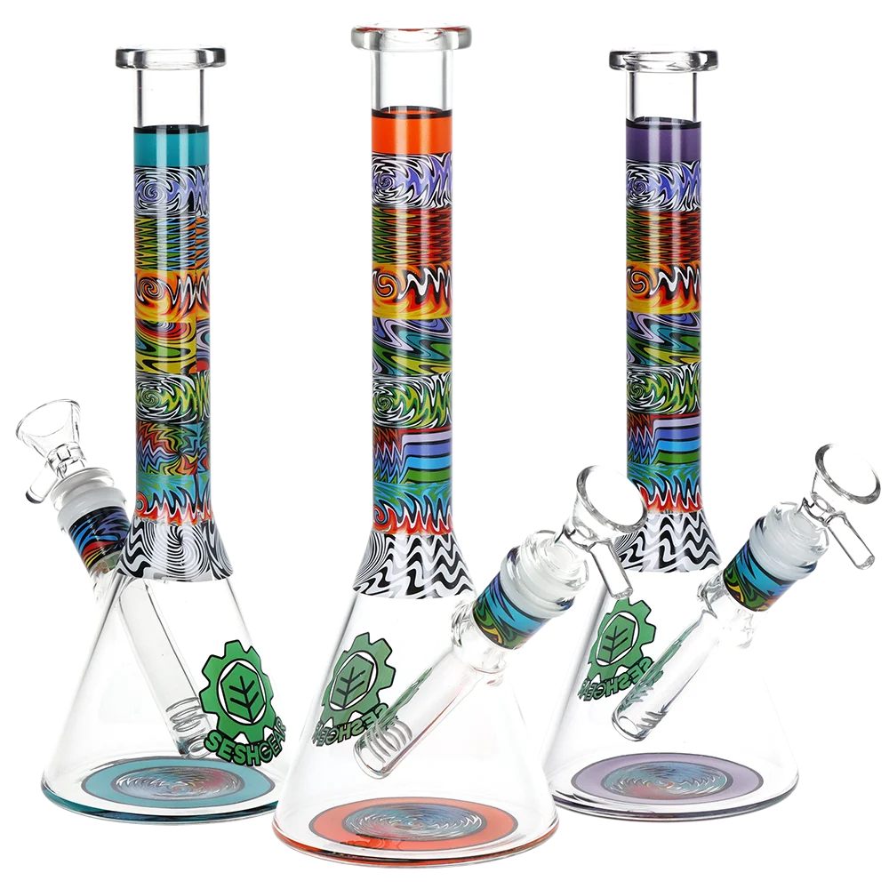 SeshGear Technicolor Zig Wag Beaker Glass Water Pipe | 10" | 14mm F | Colors Vary - New
