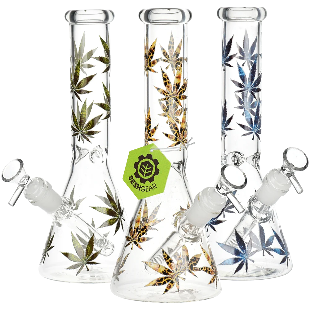 SeshGear Turn On Your Hemp Lights Glow Glass Beaker Water Pipe | 9.75" | 14mm F | Colors Vary - New