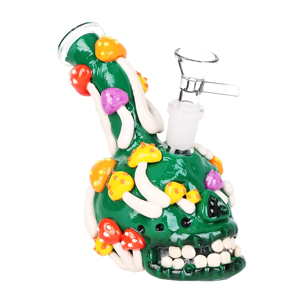 Skull Full of Shrooms Glass Water Pipe | 5.25" | 14mm F - New