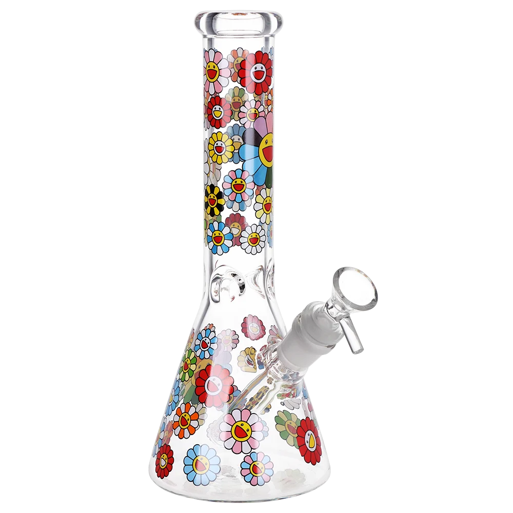 Smiling Flowers Beaker Glass Water Pipe | 10" | 14mm F - New