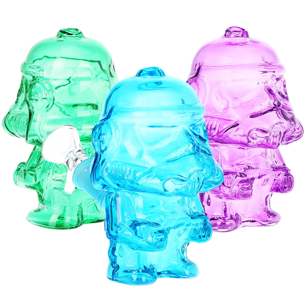 Smoke Trooper Glass Bubbler | 4.5" | 14mm F | Assorted Colors | 3ct Bundle - New