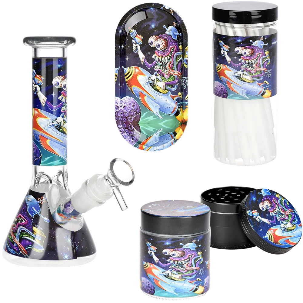 Space Monster Glass Beaker Water Pipe Smoking Set | 7.75" | 14mm F - New