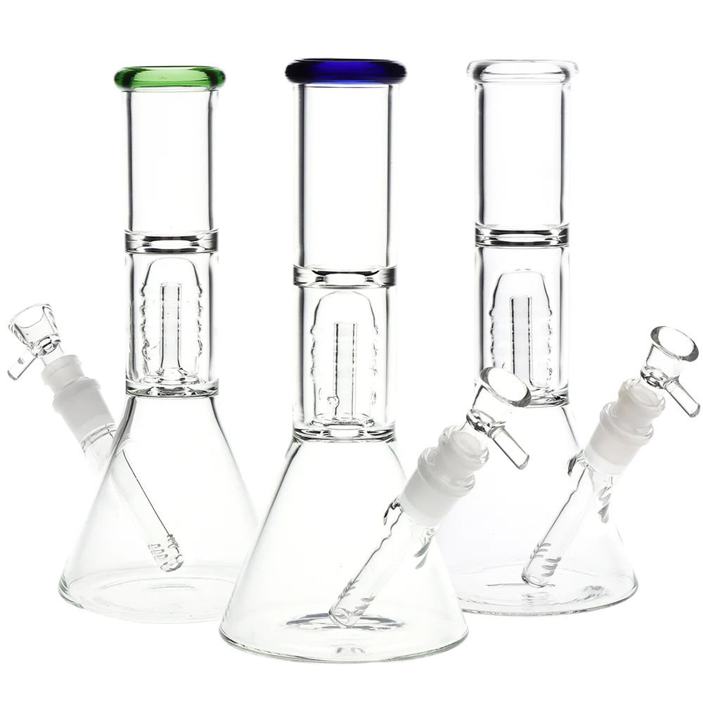 Stacked Showerhead Perc Glass Beaker Water Pipe | 8" | 14mm F | Colors Vary - New