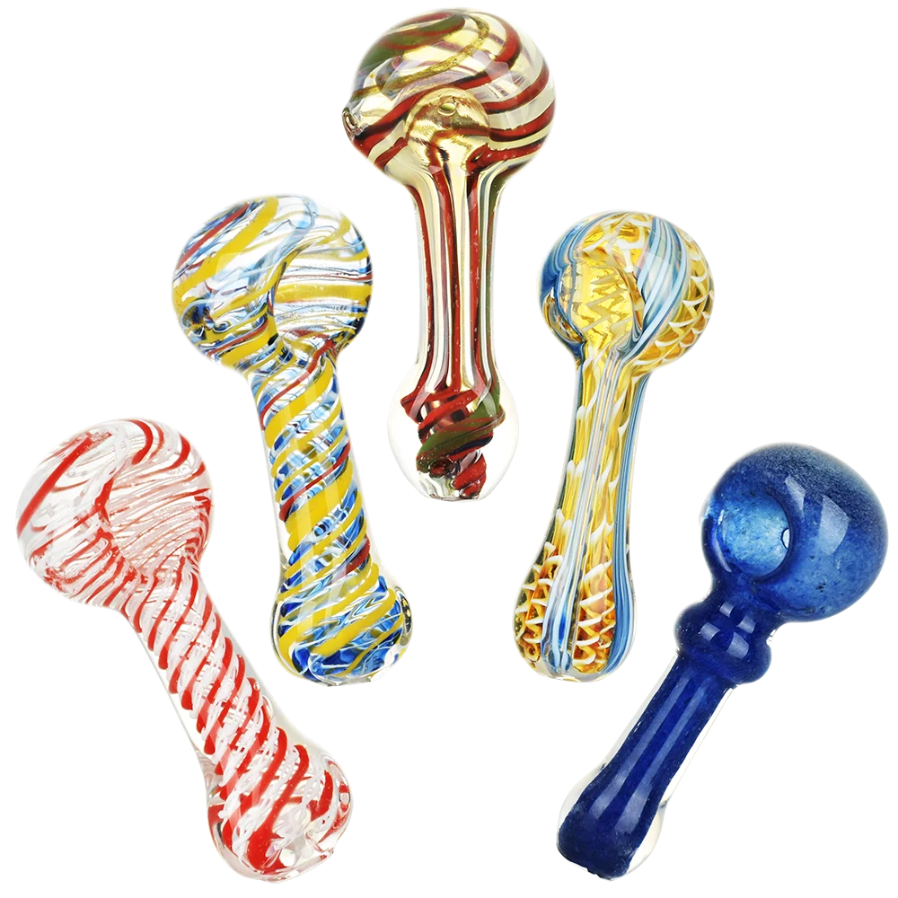 Strident Striped Glass Spoon Pipe Assortment | 3.5" | 20ct Bundle - New