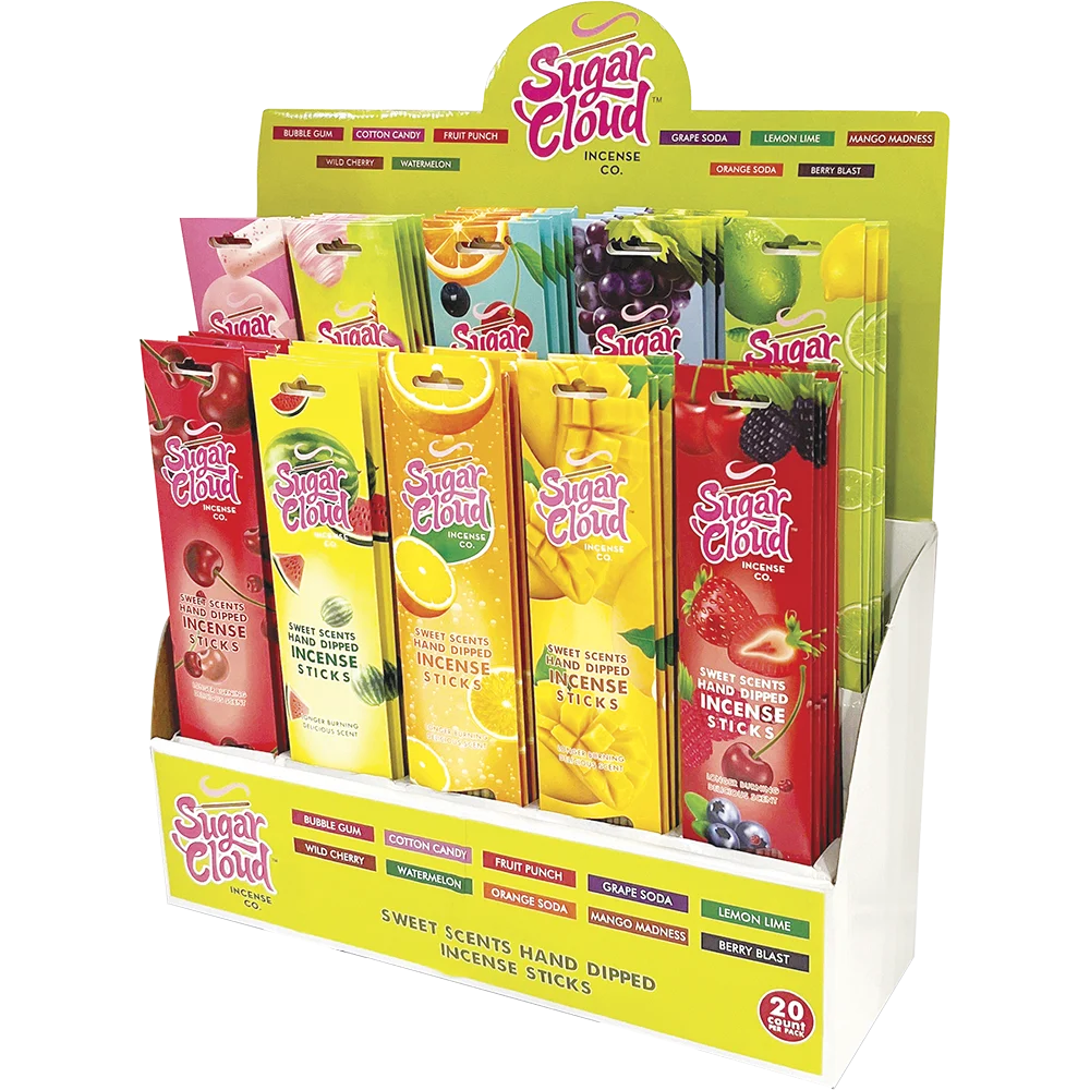 Sugar Cloud Sweet Scents Hand-Dipped Incense Sticks | Assorted Scents | 20pc | 50pk Display