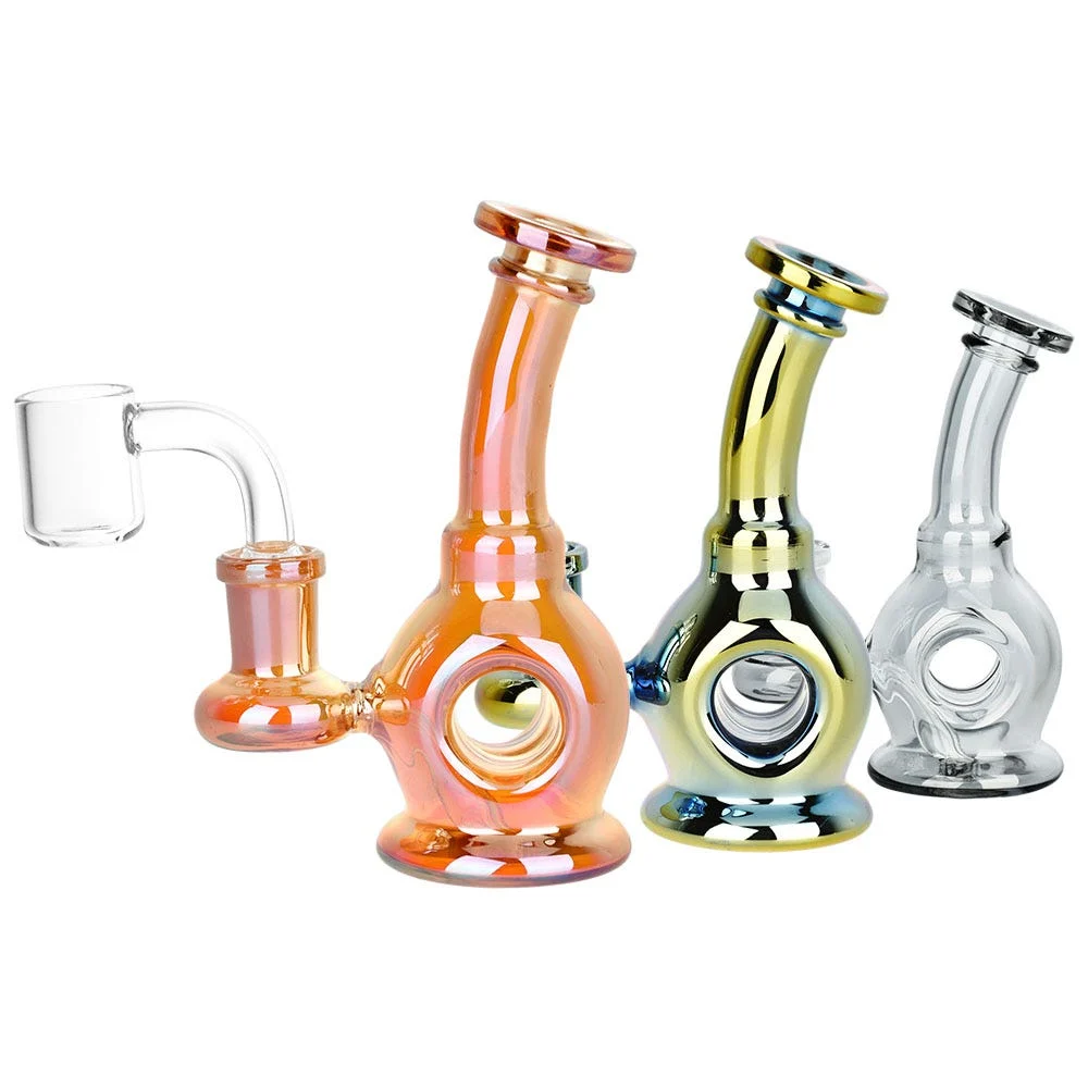 Mini Time Warp Electroplated Glass Dab Rig | 4.75" | 14mm F | Colors Vary - New