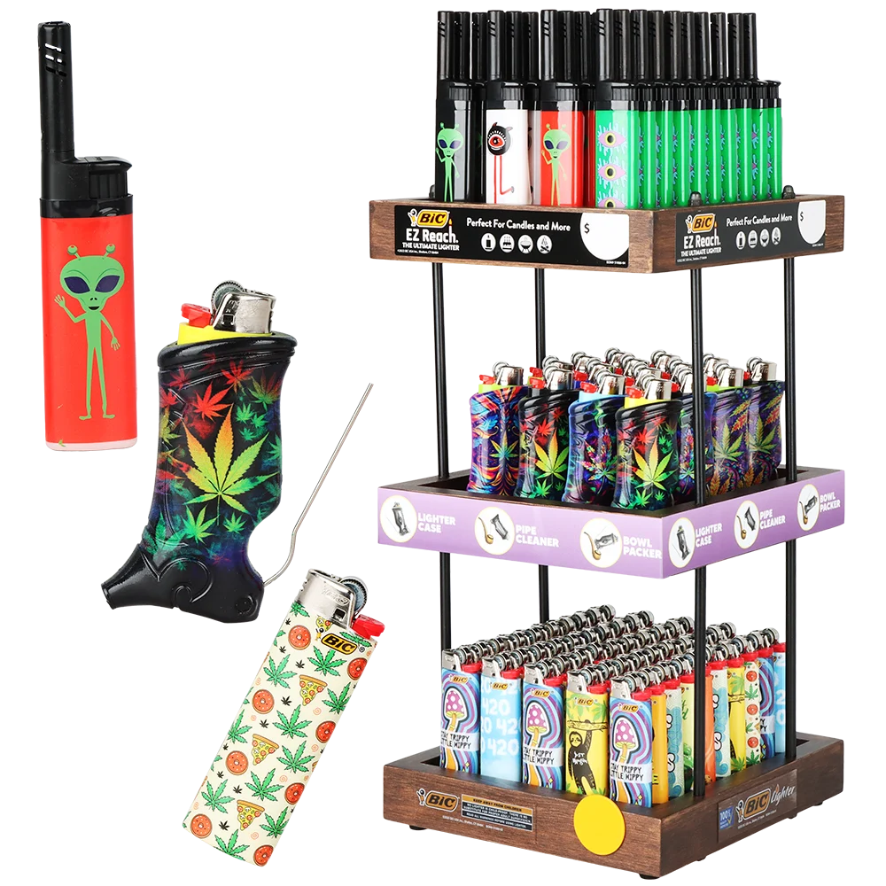 Toker Poker & Bic Lighter 3-Tier Shelf Display | 106ct Assortment