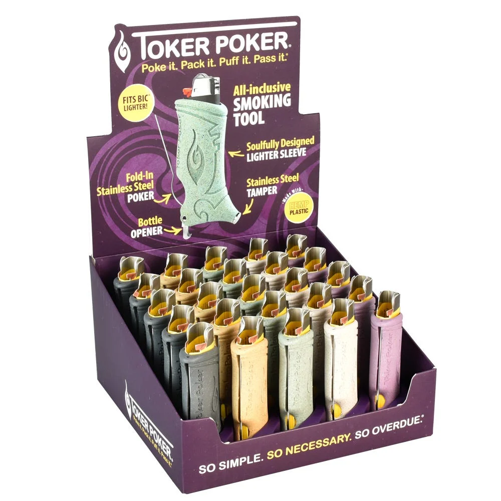 Toker Poker Hemp Plastic Lighter Sleeve | Assorted Colors | 25ct Display - New