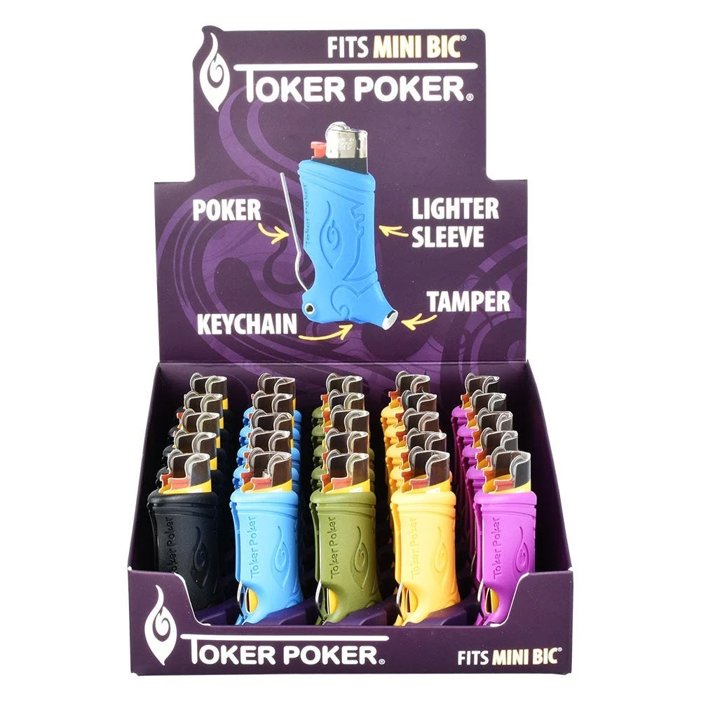 Toker Poker Lighter Sleeve | Mini Bic | Assorted Colors | 25ct Display - New