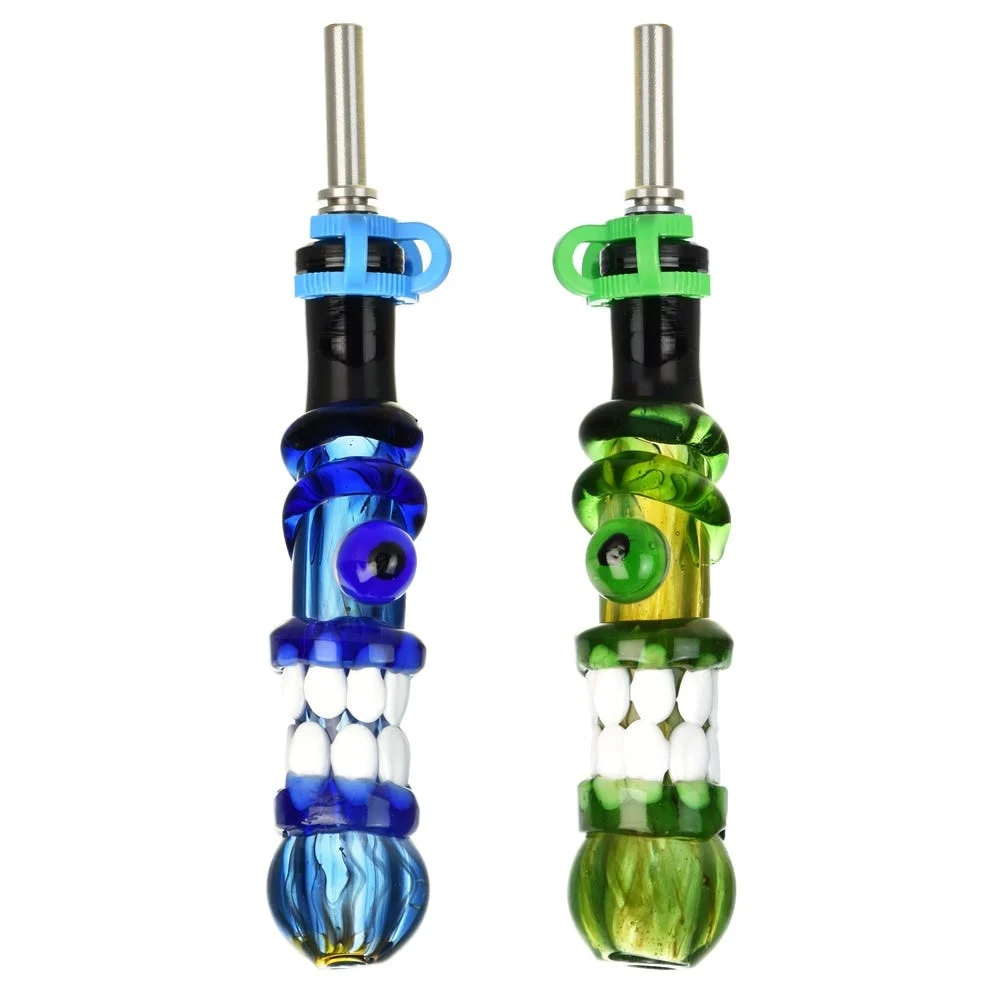 Trippy Face Glass Dab Straw | Titanium Tip | 5" | 10mm F | Colors Vary - New