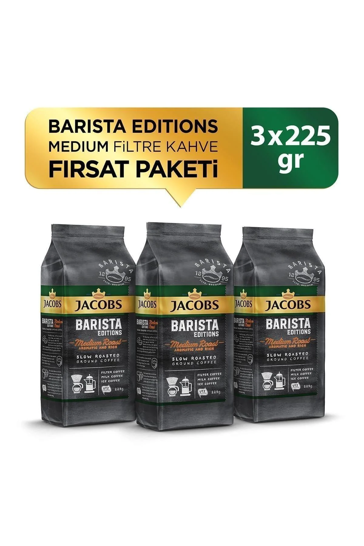Jacobs Barista Editions Filter Coffee Medium Roast 225 gr X 3 Pieces - Rich and Aromatic