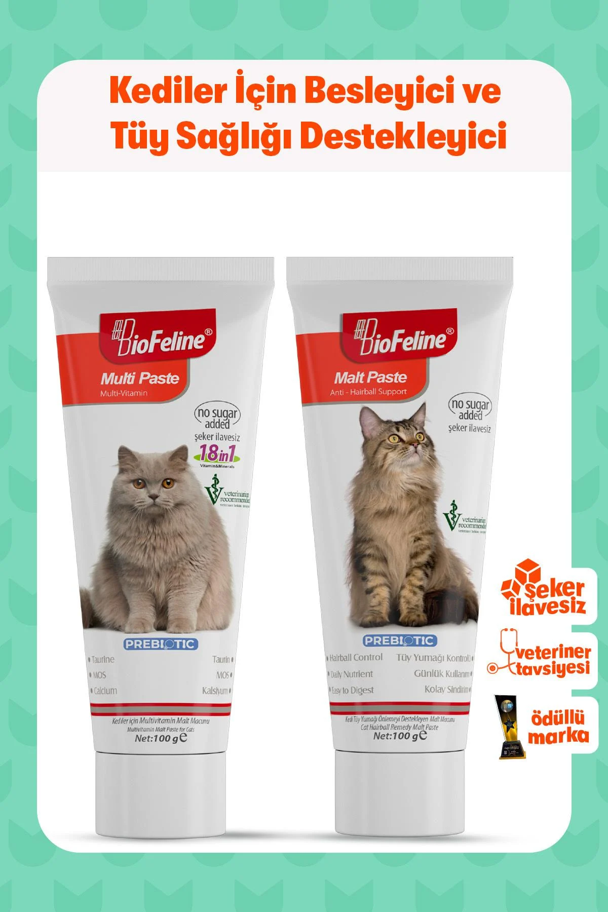 BioFeline Multivitamin Paste & Malt Paste Set | Nutritional and Fur Health Support for Cats