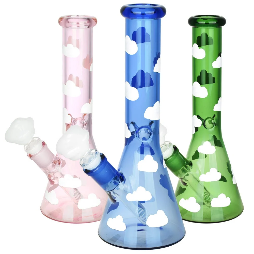 Up in the Clouds Glass Beaker Water Pipe | 10" | 14mm F | Colors Vary - New