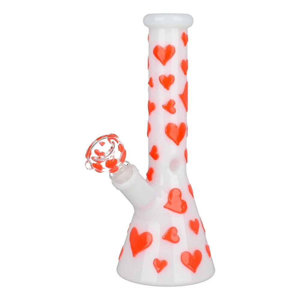 Valentine's Day Heart Glow In The Dark Beaker Water Pipe | 10" | 14mm F - New