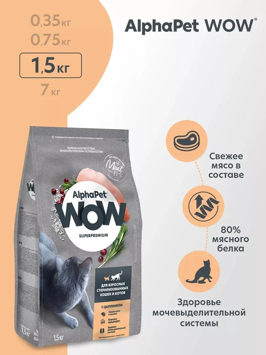 AlphaPet WOW Dry food with a chicken chip of cats 1.5 kg