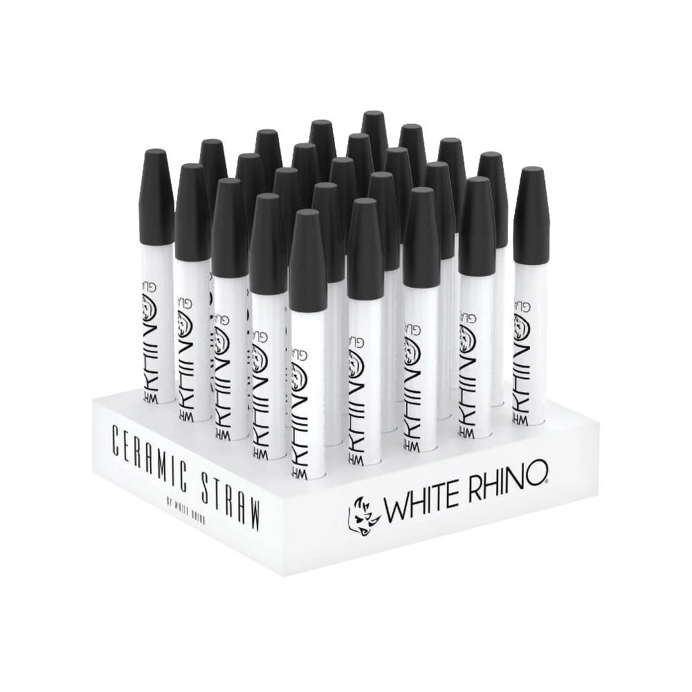 White Rhino Ceramic Dab Straw | Silicone Cap | 5" | 25ct Display - New