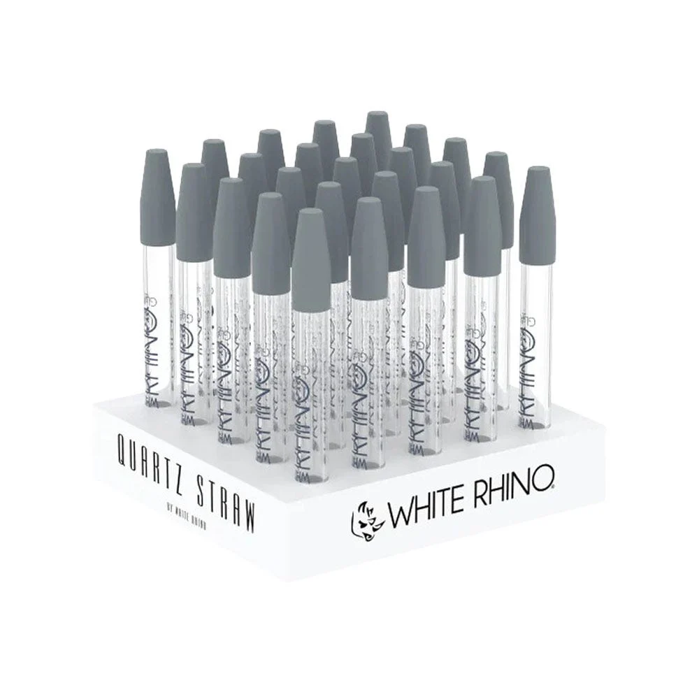 White Rhino Quartz Dab Straw | Silicone Cap | 5" | 25ct Display - New