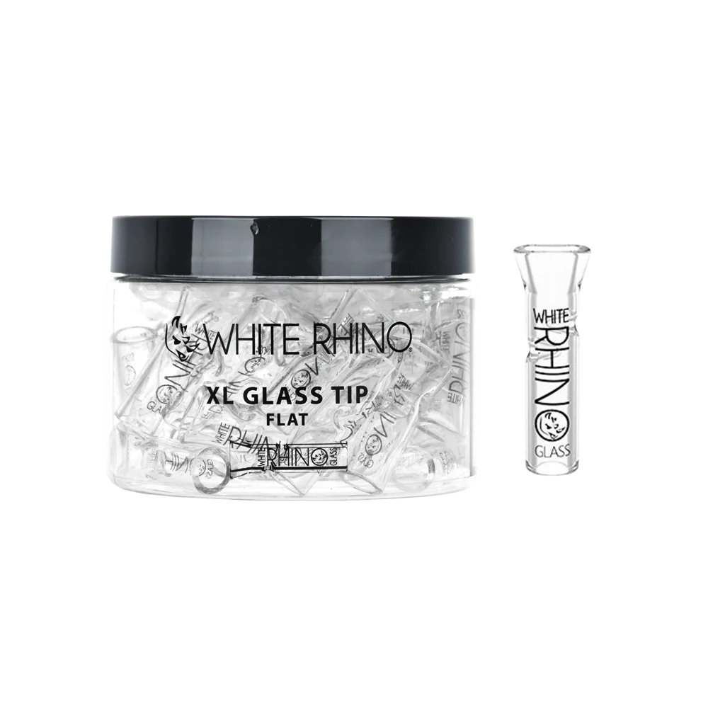 White Rhino XL Glass Tips | Flat Tip | 40ct Jar - New