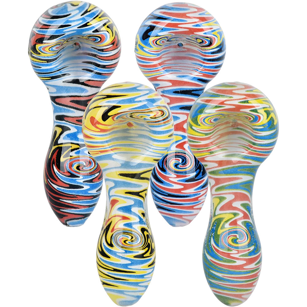 Wig Wag Colorful Print Glass Spoon Pipe | 3.75" | Colors Vary - New
