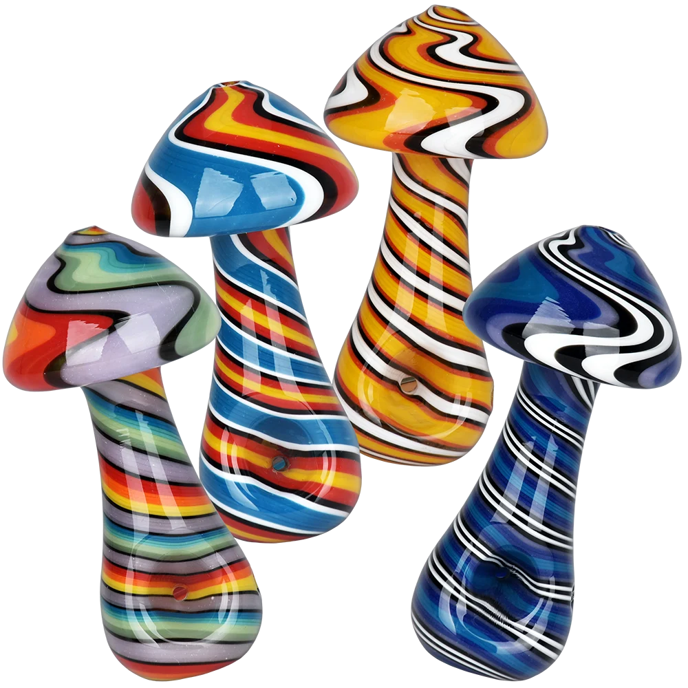 Wig Wag Mushroom Glass Hand Pipe | 4" | Assorted Colors | 4ct Bundle - New