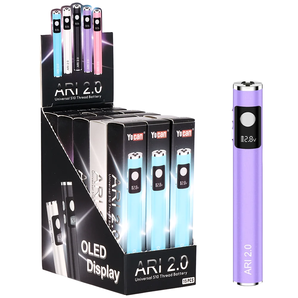 Yocan Ari 2.0 510 Vape Battery | 650mAh | Assorted Colors | 15ct Display - New
