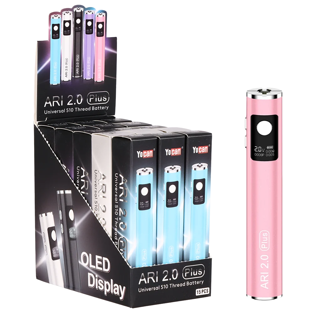 Yocan Ari 2.0 Plus 510 Vape Battery | 900mAh | Assorted Colors | 15ct Display - New