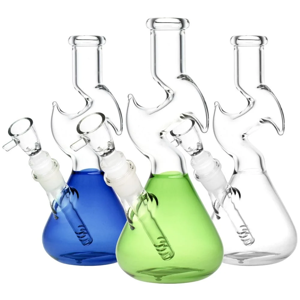 Zig Zag Minimalist Glass Water Pipe | 8" | 14mm F | Colors Vary - New